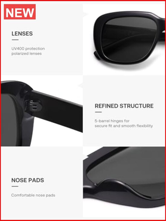 Classic Thick Rectangle Polarized Sunglasses 90s Square Frame UV400 Protection